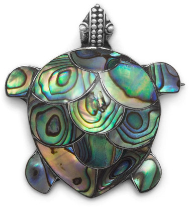 Sterling Silver Paua Shell Turtle Pin/Pendant