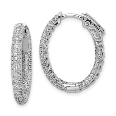 Image of 22mm Sterling Silver Pave Rhodium-Plated CZ Hinged Oval Hoop Earrings QMP588