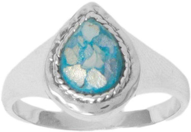 Image of Sterling Silver Pear Ancient Roman Glass Rope Edge Ring