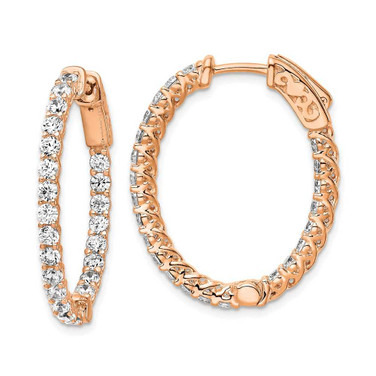 Image of 29.9mm Sterling Silver Pink CZ In & Out Oval Hoop Earrings QE7578P