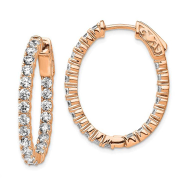 Image of 29.24mm Sterling Silver Pink CZ In & Out Oval Hoop Earrings QE7997P