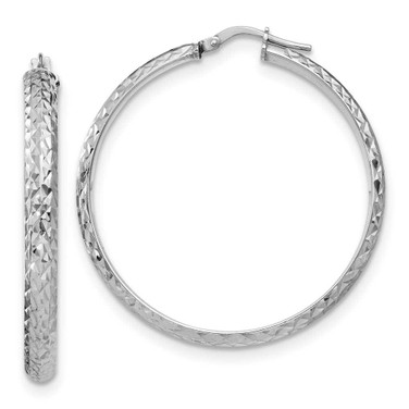 Image of 40.5mm Sterling Silver Polished & Textured Hoop Earrings QLE1164