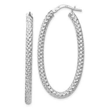 Image of 42mm Sterling Silver Polished & Textured Oval Hinged Hoop Earrings QLE278