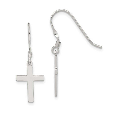 Image of 31mm Sterling Silver Polished Cross Dangle Earrings QE6915