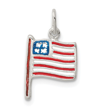 Sterling Silver Polished Enamel American Flag Charm