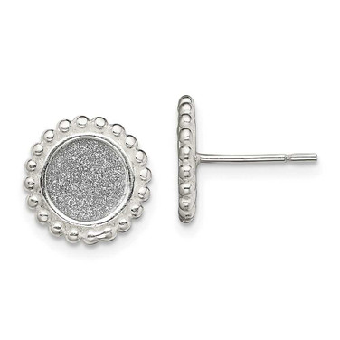 Image of 11.1mm Sterling Silver Polished Enamel Glitter Fabric Round Stud Post Earrings