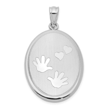 Image of Sterling Silver Polished Hands and Hearts Oval Open Locket Pendant
