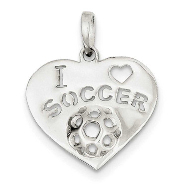 Image of Sterling Silver Polished I Love Soccer Heart Pendant
