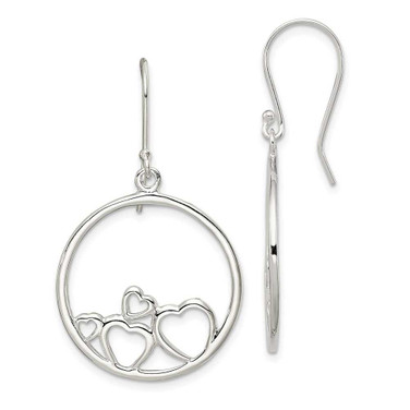Image of 40mm Sterling Silver Polished Open Hearts Circle Dangle Earrings