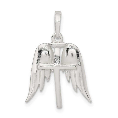Image of Sterling Silver Polished Wings & Cross Pendant