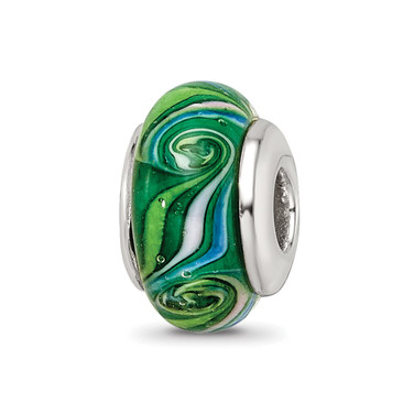 Sterling Silver Reflections Kids Green Hand-blown Glass Bead QRS893