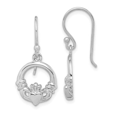 Image of 28.41mm Sterling Silver Rhodium Plated Claddagh Dangle Earrings