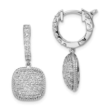 Image of 26mm Sterling Silver Rhodium Plated CZ Hinged Hoop Dangle Square Earrings