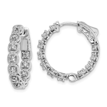 Image of 21mm Sterling Silver Rhodium Plated CZ In and Out Hoop Earrings QE11268