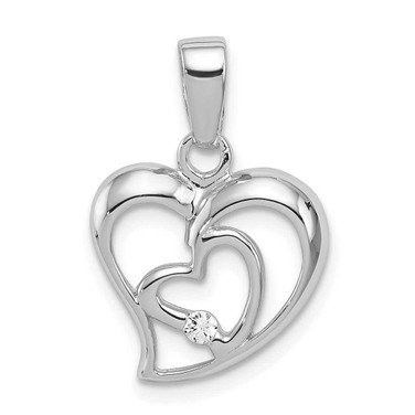 Image of Sterling Silver Rhodium Plated CZ Open Double Heart Pendant