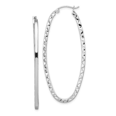 Image of 50mm Sterling Silver Rhodium Plated Polished & Shiny-Cut Oval Hoop Earrings