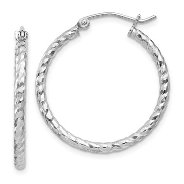 Image of 25mm Sterling Silver Rhodium Plated Shiny-Cut 2X25mm Hoop Earrings