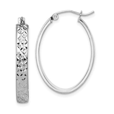 Image of 27mm Sterling Silver Rhodium Plated Shiny-Cut Oval Hoop Earrings QE8263