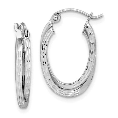Image of 20mm Sterling Silver Rhodium Plated Textured Double Oval Hoop Earrings