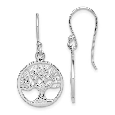 Image of Sterling Silver Rhodium Plated Tree of Life Dangle Earrings