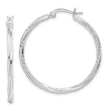 Image of 36.3mm Sterling Silver Rhodium Plated Twisted Hoop Earrings QE14101