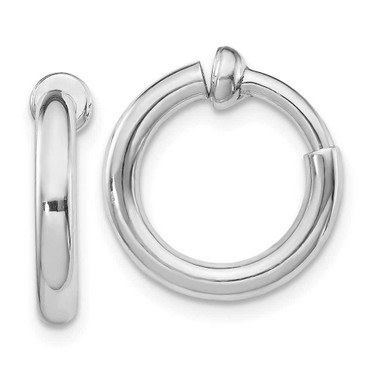 Image of 14mm Sterling Silver Rhodium Polished Hoop Earrings QE8557