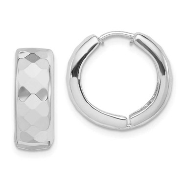 Image of 16mm Sterling Silver Rhodium Polished Patterned Hinged Hoop Earrings QE8508