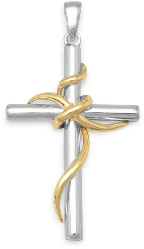 Image of Sterling Silver Rhodium-plated & Gold-plated Cross Pendant
