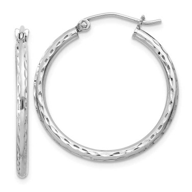 Image of 27mm Sterling Silver Rhodium-Plated 2.00mm Shiny-Cut Hoop Earrings QE3530