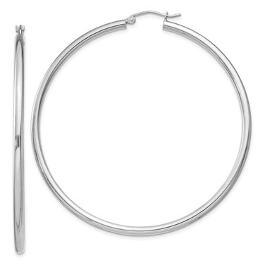 Image of 62mm Sterling Silver Rhodium-Plated 2.5mm Round Hoop Earrings QE4392