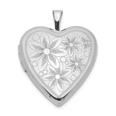Image of Sterling Silver Rhodium-plated 20mm Textured Daisies Heart Locket Pendant