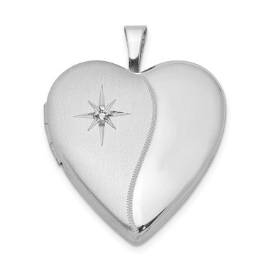 Image of Sterling Silver Rhodium-plated 20mm with Diamond Star Heart Locket Pendant