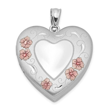Image of Sterling Silver Rhodium-plated 24mm Enameled Floral Border Heart Locket Pendant