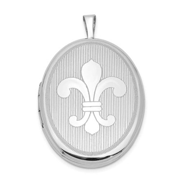 Image of Sterling Silver Rhodium-plated 26mm Fleur De Lis Oval Locket Pendant