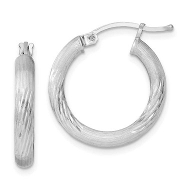 Image of 22mm Sterling Silver Rhodium-Plated 3.00mm Satin Shiny-Cut Hoop Earrings QE3561
