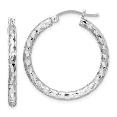 Image of 32mm Sterling Silver Rhodium-Plated 3.00mm Shiny-Cut Hoop Earrings QE3541