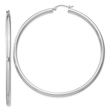 Image of 67mm Sterling Silver Rhodium-Plated 3mm Round Hoop Earrings QE4399