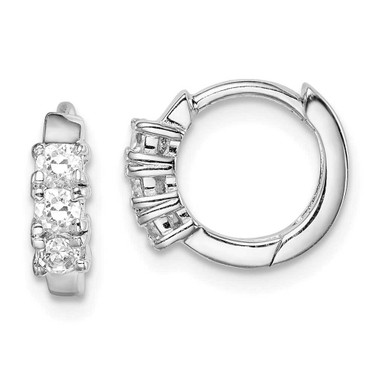 Image of Sterling Silver Rhodium-Plated 3-Stone CZ 2X11mm Hinged Hoop Earrings