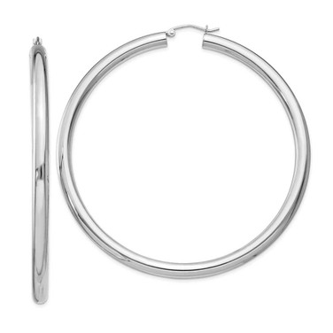 Image of 72mm Sterling Silver Rhodium-Plated 4mm Round Hoop Earrings QE4406