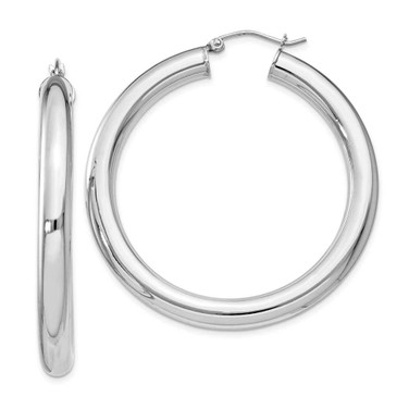 Image of 46mm Sterling Silver Rhodium-Plated 5.00mm Polished Hoop Earrings QE4409 Image of 46mm Sterling Silver Rhodium-Plated 5.00mm Polished Hoop Earrings QE4409
