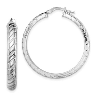 Image of 36.6mm Sterling Silver Rhodium-Plated 5mm Polished Textured Hoop Earrings QE13185