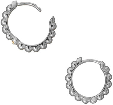 Image of Sterling Silver Rhodium-plated Beaded Click Hoop Earrings