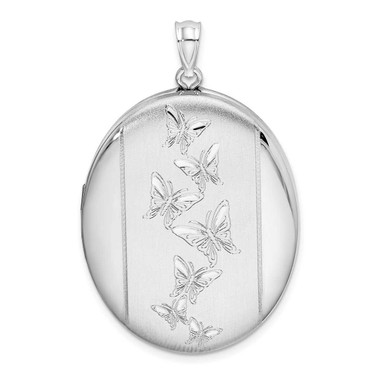 Image of Sterling Silver Rhodium-plated Butterflies 34mm Oval Locket Pendant