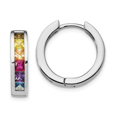 Image of 18mm Sterling Silver Rhodium-Plated Channel Set Colorful CZ Small Hoop Earrings
