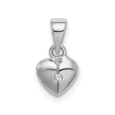 Image of Sterling Silver Rhodium-plated Childs Brushed Heart CZ Pendant