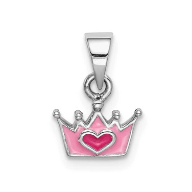 Image of Sterling Silver Rhodium-plated Childs Enameled Pink Crown Pendant