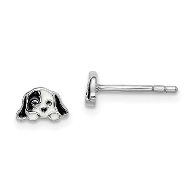 Image of Sterling Silver Rhodium-Plated Childs Enameled Puppy Post Earrings