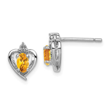 Image of 10mm Sterling Silver Rhodium-Plated Citrine & Diamond Earrings