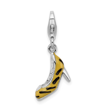 Sterling Silver Rhodium-Plated Click-on CZ Enamel Tiger High Heel Charm