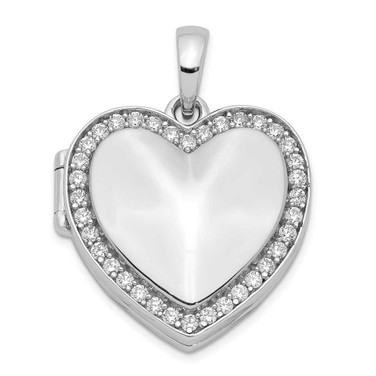 Image of Sterling Silver Rhodium-plated CZ 23mm Heart Locket Pendant